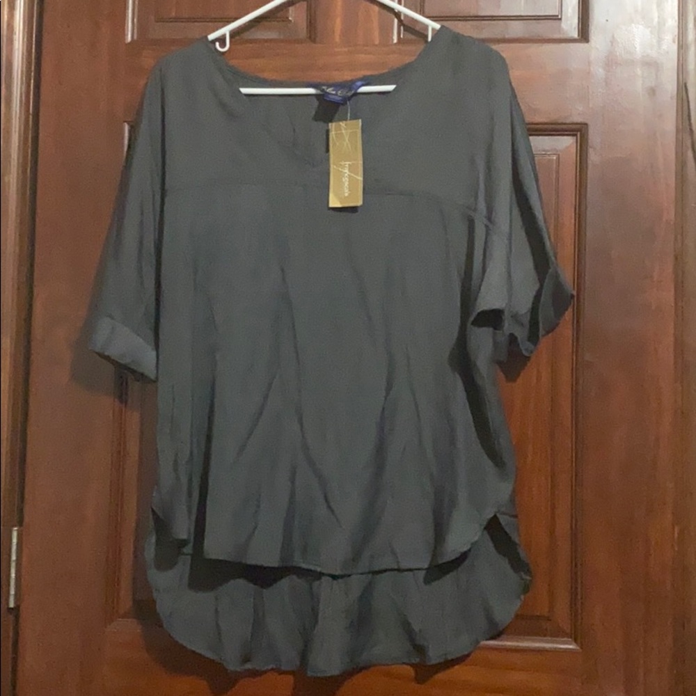 Blue Rain Short Sleeved High/Low Cuffed Top